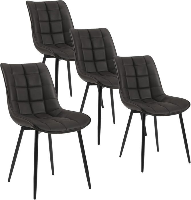 WOLTU 4X Chaise de Salle à Manger Chaise de Cuisine Assise rembourrée en Similicuir épais Pieds en métal Anthracite