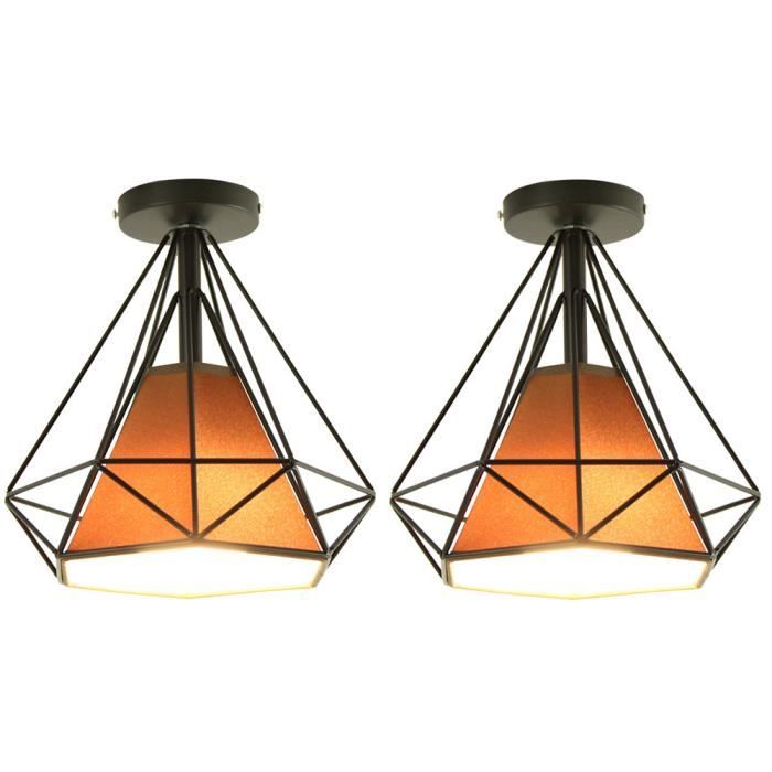 UNI 2PCS E27 Plafonnier Industrielle Cage Fer Métal Lampe de Plafond Luminaire pour Couloir Salon Chambre Café