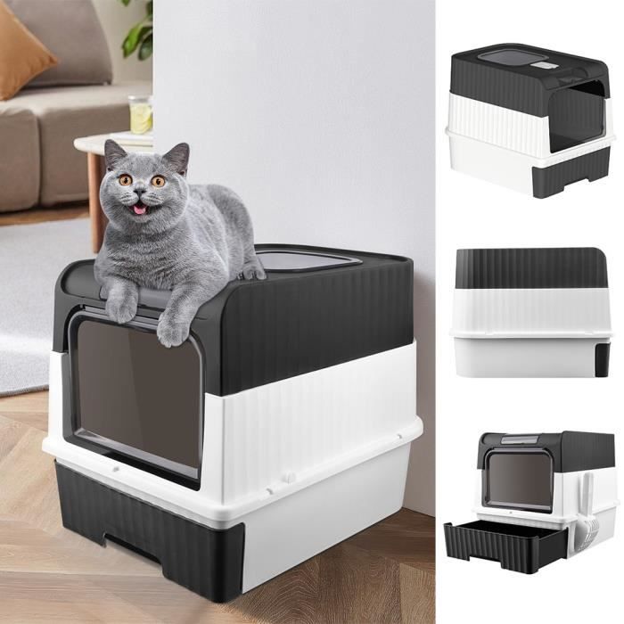 Comparer les prix de XUANYU Bac à litière pour chat,XXL bac à litière pour chat avec couvercle,Entrée par le haut,Grande litière à deux portes,Noir