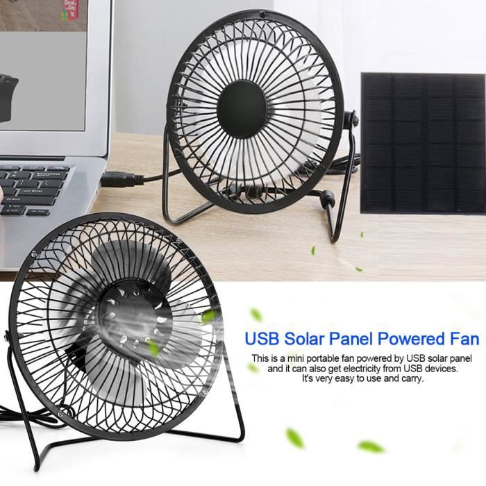 Ventilateur portatif - ZJCHAO - Noir - Recharge USB - Panneau solaire - 4.5W - Zjchao