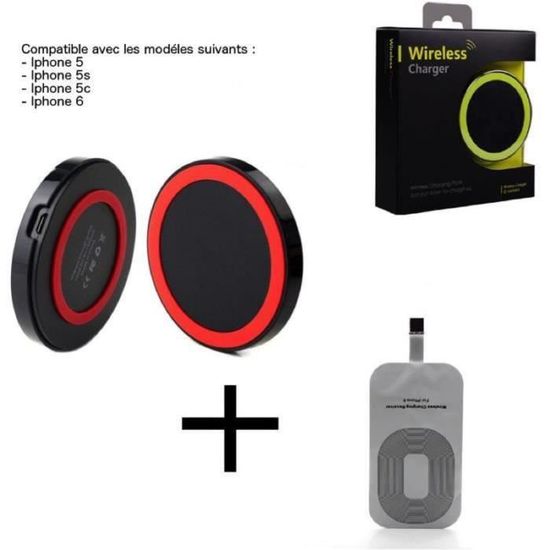 Chargeur Sans Fil à Induction Qi Universel - Avec Câble USB - Couleur Noir & Rouge - Neuf