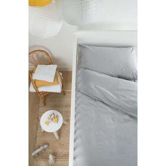 Housse De Couette Bebe Unie En Coton Bio 100 X 140 Cm Gris 6 12 Mois Cdiscount Maison