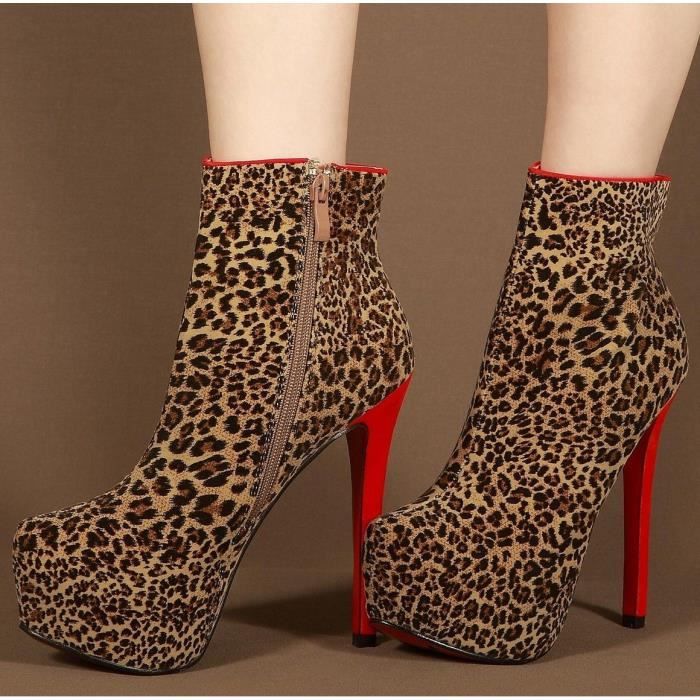 Bottines talons aiguilles panthere rouge camel 37 Marron camel rouge Cdiscount