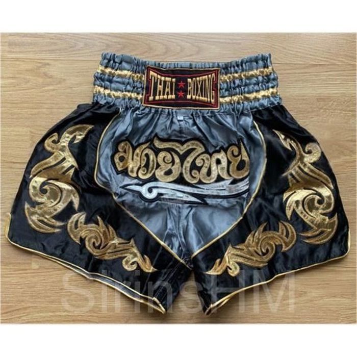 Short Muay Thai Enfant Métal Brodé - Boxe Kickboxing Training Garçon 5-18 Ans
