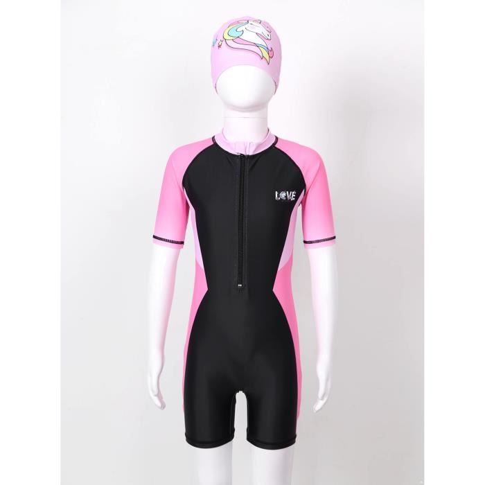 Iixpin Enfant Fille Maillot de Bain Anti UV Combinaison Natation avec Chapeau de Bain Sport 8 16 Ans Noir Cdiscount Sport