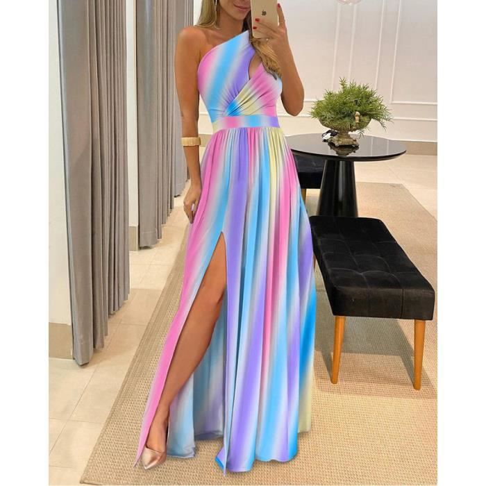 Robe Longue Femme Sexy Sans Manches Et Col En V Robe Longue Elegante Robe De Soiree Coupe Ajustee Robe Femme arc En Ciel S Arc en ciel Cdiscount Pret a Porter