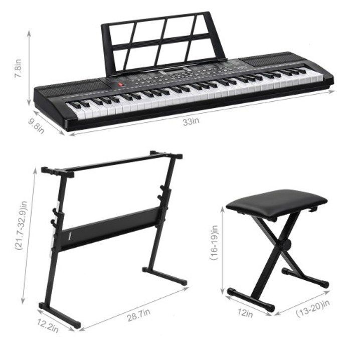 Piano Numérique 61 Touches Avec Touches éclairées - MIDI Bluetooth, écran LCD, Casque Et Support Inclus
