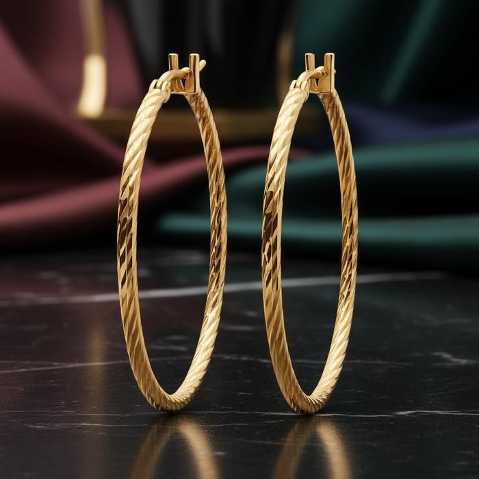 Boucles D'oreilles Torsade Plaque Or - Qualité France, Neuf Sans Emballage
