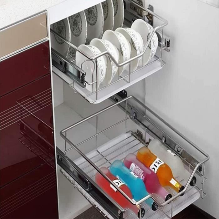 2PCS Tiroir Télescopique Extensible 32-54cm Avec Anti-Basculement - Organiseur Placard Cuisine