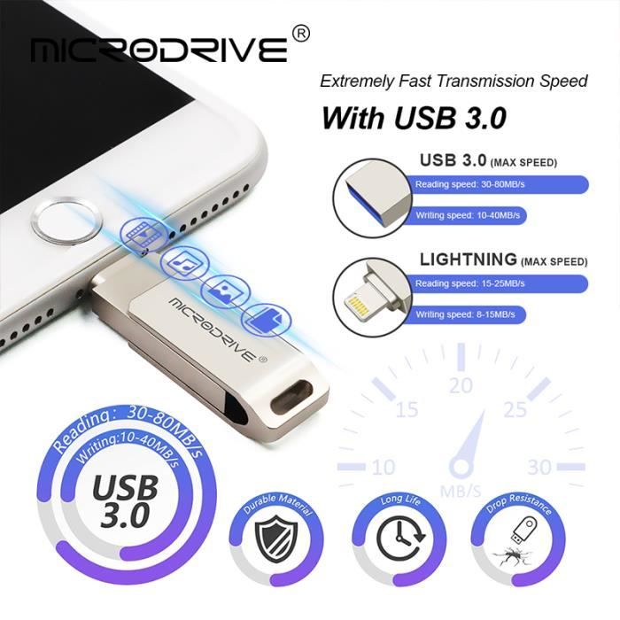 Clé USB 3.0 Tipmant compatible pour iPhone iPad iOS Lightning
