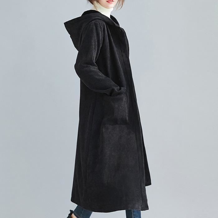 Trench Femme Cardigan en velours cotele a manches longues et decontracte a la mode Noir Noir Cdiscount Pret a Porter