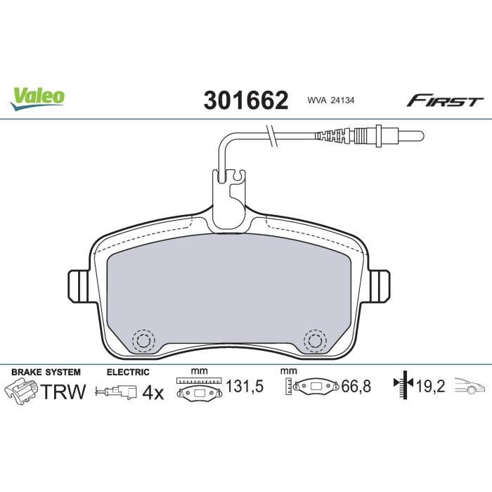 Pieces Auto Plaquettes De Frein Valeo First 301662 - Jeu De 4 Pour Essieu Avant Plaquette Frein