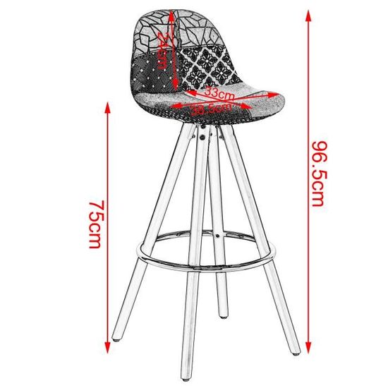 2 Tabourets De Bar WOLTU Avec Dossier - Tissu Anthracite Et Bois Massif - Repose-pieds - Hauteur 91cm