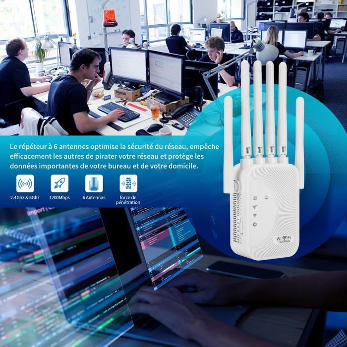 Google Home Répéteur WiFi,Amplificateur WiFi, Avec 4 Antennes Puissantes,2 Ports LAN, Mode Répéteur & Routeur & AP,repeteur WiFi Exterieur Repeteur Wifi Puissant