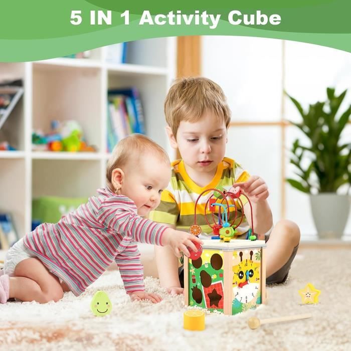 NUKied Cube D'activité Bébé - Cubes de Motricité en Bois pour Enfants 1+,Jouet  D'activité Montessori Play Center 11 en 1,Cadeau de Jouets éducatifs D' activité pour Garçons et Filles : : Jeux et