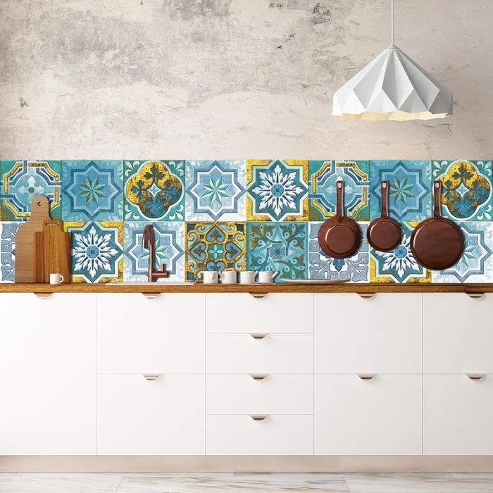 Autocollants Carrelage Mandala 10x10cm - 16 Pièces Adhésifs PVC Pour Cuisine & Salle De Bain