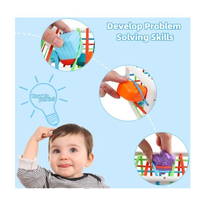 Jouets Montessori Bébé 6-12-18 Mois – Trieur De Formes Crabe, Hochet Dentition, Boîte à Mouchoirs, Gobelets Empilables, Tout-en-un Sensoriel