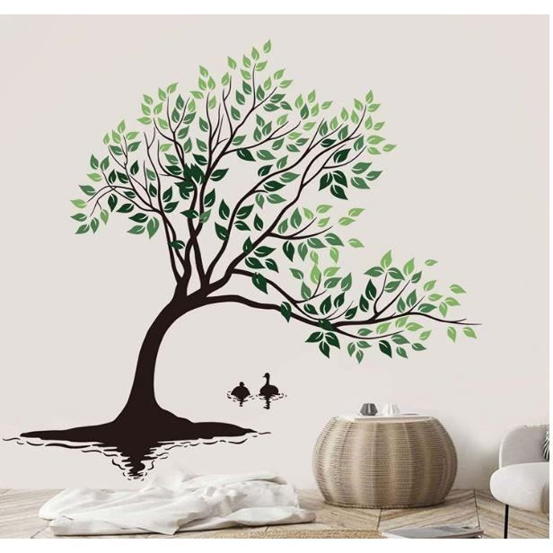 BuerHomie Sticker Mural Arbre Moderne - 2x 30x90cm - Autocollant Déco Salon, Chambre - Amovible