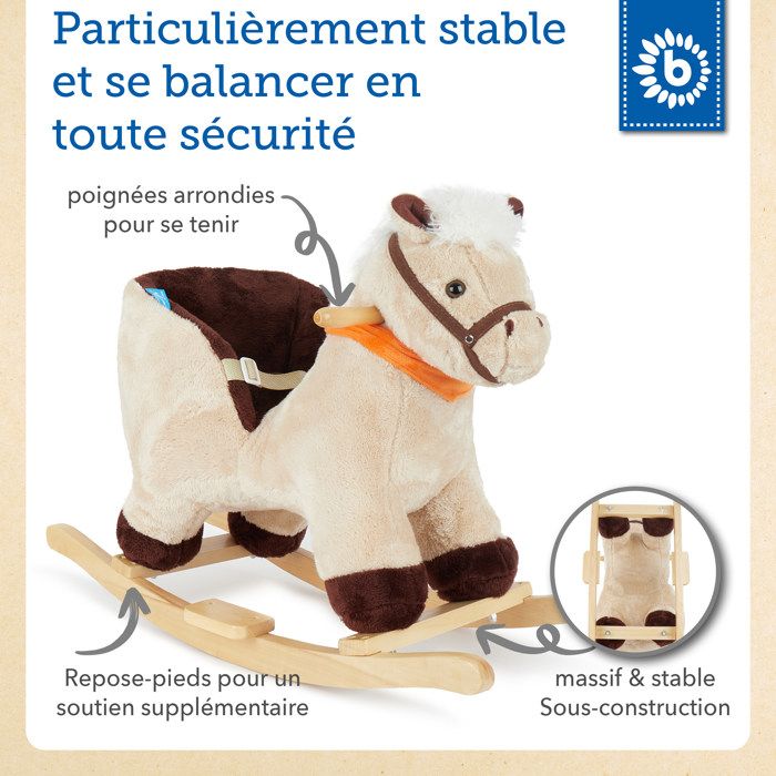 BIECO Cheval à Bascule Cerf Lina – Peluche, Cadre Bois, Ceinture Sécurité – Dès 9 Mois – Charge 26 Kg