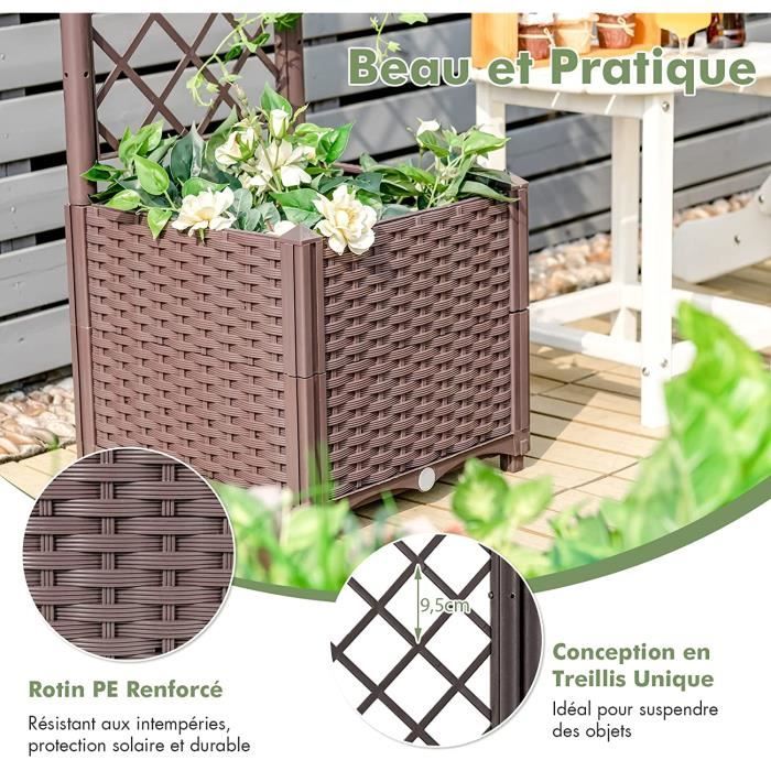 Jardinière Avec Treillis Sur Pied, Double Bac à Fleur Auto-arrosage En