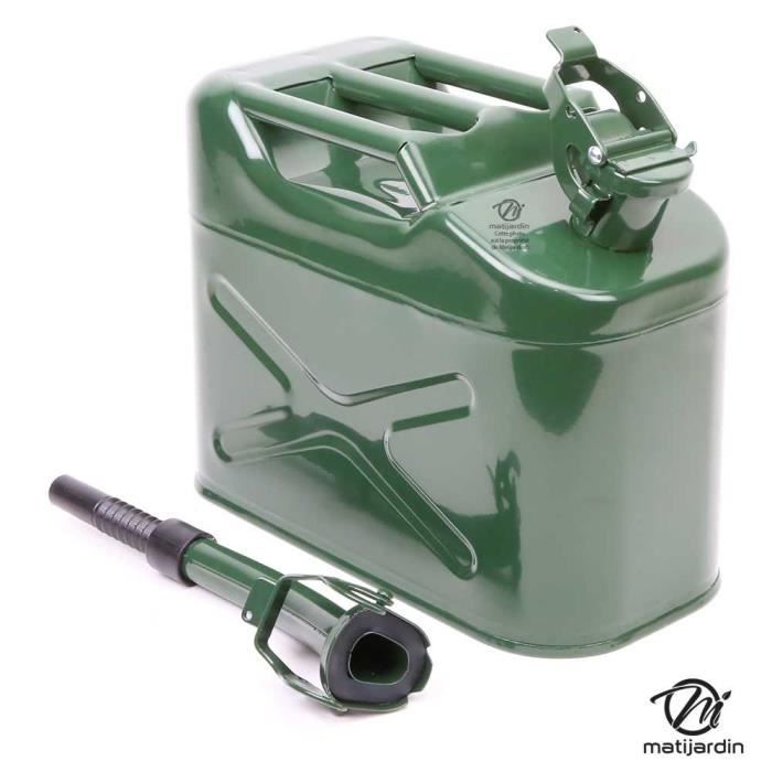 Bidon 5 litres acier armé Jerrican métal vert olive pour hydrocarbures Type  US - Matijardin