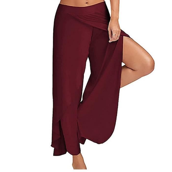 Pantalon boheme pour Femme fendu a jambes larges pour femmes taille haute pantalon de plage de vacances rouge Rouge Cdiscount Pret a Porter
