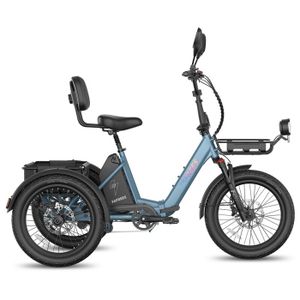 Tricycle Pliable 14 Pouces Pour Adultes – Panier 44x40 Cm, Charge 180 Kg, Guidon Réglable, Cyan/noir