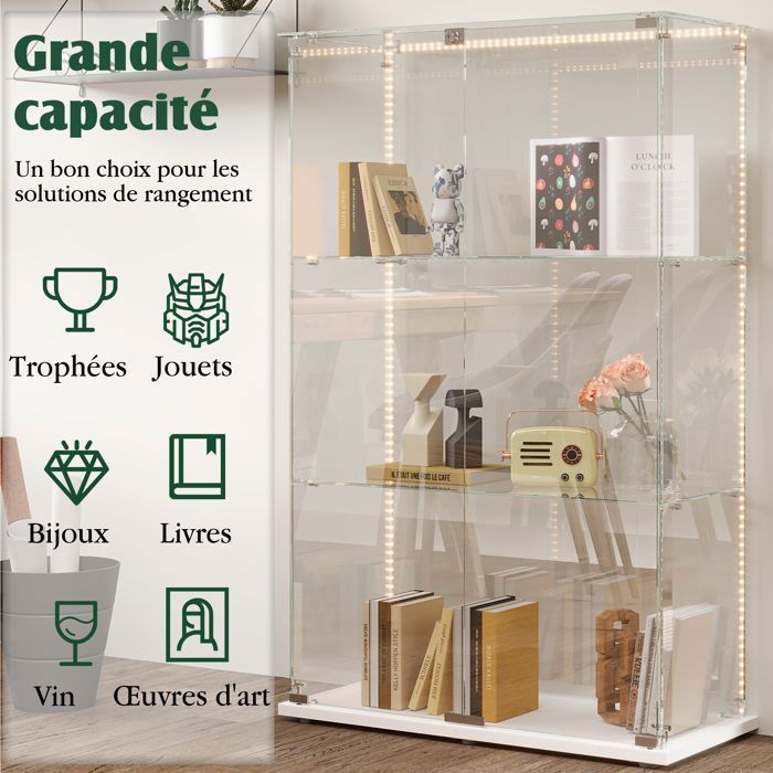 Vitrine en Verre - Lumières LED - Vitrine Armoire 2 portes 3 etagères ...