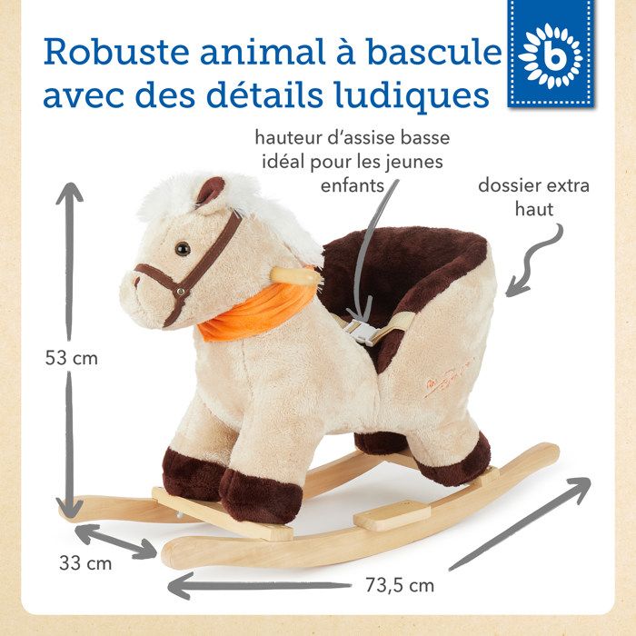 BIECO Cheval à Bascule Cerf Lina – Peluche, Cadre Bois, Ceinture Sécurité – Dès 9 Mois – Charge 26 Kg
