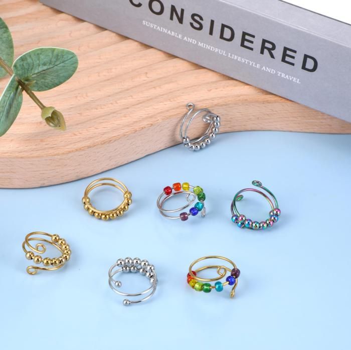 Lot De 6 Bagues Anti-Stress Élégantes En Argent - Anneaux Ouverts Tournants Réglables Avec Zircons Cubiques - Empilables Pour Homme Et Femme