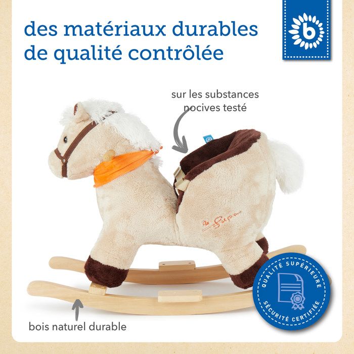 BIECO Cheval à Bascule Cerf Lina – Peluche, Cadre Bois, Ceinture Sécurité – Dès 9 Mois – Charge 26 Kg