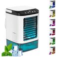 Mini Climatiseur Portable 3 en 1, Refroidisseur d\'Air Silencieux avec Humidificateur, 3 Vitesses, 7 Couleurs LED Bureau Maison