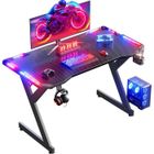 HLONONE LED Bureau Gaming 100 x 55 cm, avec Porte-gobelet et Crochet pour Casque, Table Gaming Noire