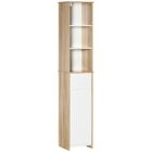 kleankin - Meuble colonne de salle de bain - Panneaux MDF classe E1 - 32.6x30x171.2cm - Blanc, Bois naturel
