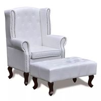 Fauteuil chaise siege lounge design club sofa salon chesterfield avec ottoman assorti blanc