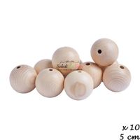 Lot de 10 Boules percées en bois de hêtre, diamètre 50 mm, perçage 8 mm - Unique