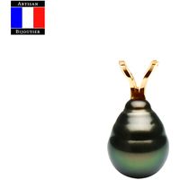 Compagnie Générale des Perles - Pendentif "V" - Véritable Perle de Tahiti Ovale 8-9 mm - Or Jaune 18 Cts - Bijou Femme