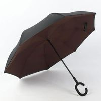 Parapluie Inverse Inversé  de voiture de type C pluie et soleil parapluie à double usage parapluie droit à long manche (brun)
