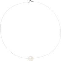 PERLINEA - Collier Perle de Culture d'Eau Douce AAA+ Ronde 9-10 mm Blanc Naturel - Argent 925 Millièmes - Nylon - Bijoux Femme