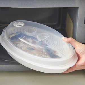 18,4 × 32 × 10 Cm JINGLING Ustensiles De Cuisine Au Micro-Ondes Cuiseur À Vapeur pour Poisson Au Micro-Ondes Grand Plateau À Vapeur avec Couvercle Transparent Conteneur D/'accessoires De Cuisine