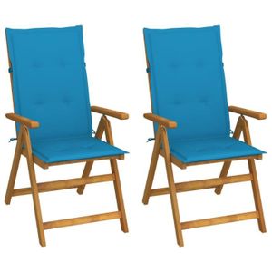 FAUTEUIL JARDIN  Lot de 2 Chaises inclinables de jardin - Soldes - Fauteuil Relax Chaises Camping avec coussins Bois d'acacia