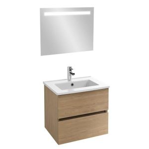 MEUBLE VASQUE - PLAN JACOB DELAFON - Meuble sous-plan Tolbiac chene + plan vasque 81 x 46,50 cm Ola et miroir LED