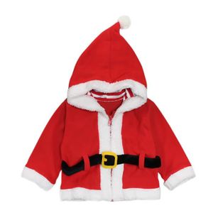 MANTEAU - CABAN ROUGE 1-6 Ans Unisexe Bébé Enfant Veste Noël en Peluche Chaud Manteau à Capuche Sweat Zippée à Manche Longue