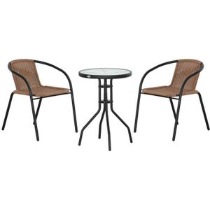 Ensemble table et chaise de jardin Ensemble bistro jardin style néo-rétro 2 places 3 pièces marron noir