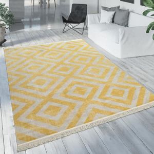 TAPIS Tapis Balcon Jaune Terrasse Extérieur Style Scandinave Design Losanges Résistant Aux Intempéries Doux [60x100 cm]