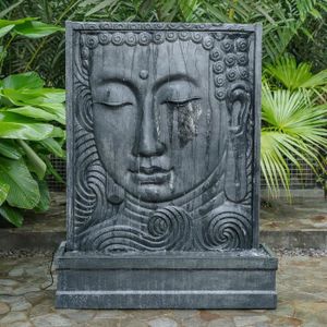 FONTAINE DE JARDIN Mur d'eau visage de Bouddha - WANDA COLLECTION - Noir - Fibrociment - Electrique - Murs d'eau