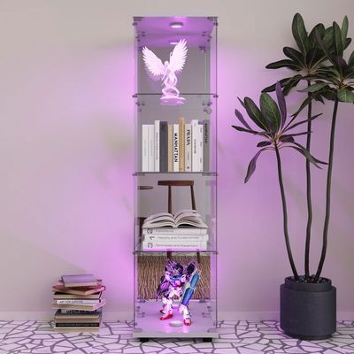 Vitrine En Verre, Avec éclairage LED Changeant De Couleur Et 2 Portes De Rangement Aspect Brillant Vitrine Independante En Verre 100 X 35 X 170 Cm Blanc 87952822