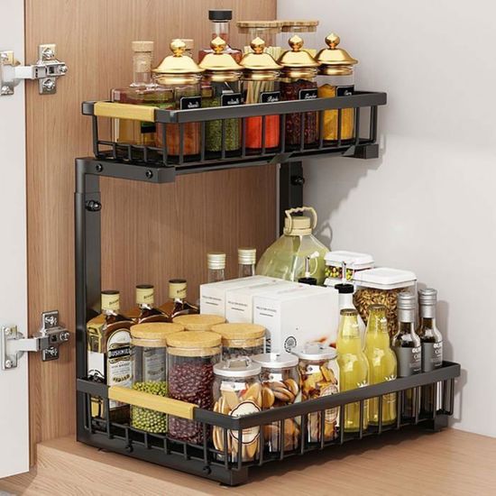 Dreamhigh® Organisateur sous Evier Cuisine, Meuble De Rangement avec Tiroir Coulissant À Double Niveau, Rangement Coulissant sous Evier Réglable en Hauteur, pour Cuisine Et Salle De Bain Dreamhigh® Organisateur sous Evier Cuisine, Meuble De Rangement avec Tiroir Coulissant À Double Niveau, Rangement Coulissant sous Evier Réglable en Hauteur, pour Cuisine Et Salle De Bain