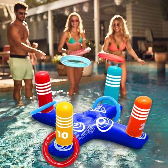 Jeu De Lancer Flottant Piscine - Anneau + 10 Balles EVA - Jouet Nautique Pour Enfants Et Adultes - 11