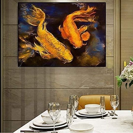Tableau Moderne Poissons Sauteurs - Impression Sur Toile Encadrée - 30x42cm - Coloré